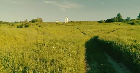 Journey through the Golden Ring. Drone flying under Orthodox cathedral, green Video stock 82324388