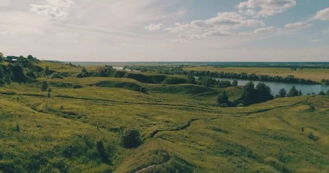 Journey through the Golden Ring. Drone flying under Orthodox cathedral, green Video stock 82361341