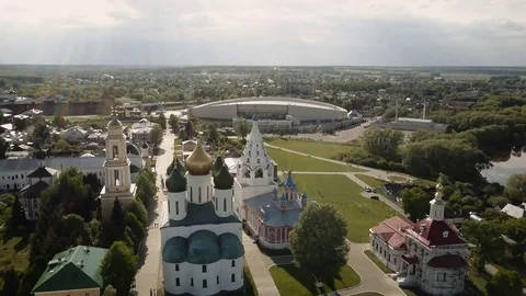 Journey through the Golden Ring. The Kremlin Wall, Orthodox cathedral. Russia Stock Footage 76335930