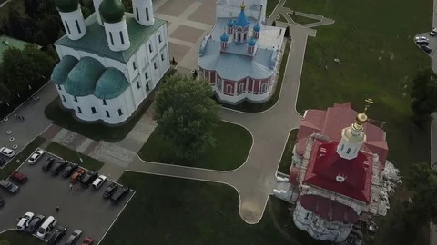 Journey through the Golden Ring. The Kremlin Wall, Orthodox cathedral. Russia Stock Footage 76497705