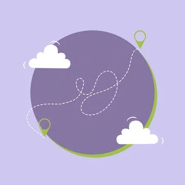 Journey through a map with dotted lines and markers showing travel points and Stock Photos
