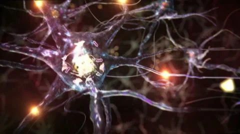 Journey through a neuron cell network inside the brain. Blue. Loopable. Stock Footage 54839228