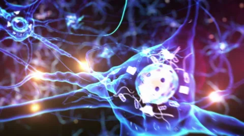 Journey through a neuron cell network inside the brain. Blue. Loopable. Stock Footage