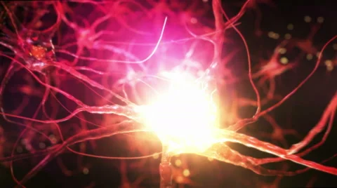 Journey  through a neuron cell network inside the brain. Red. Loopable. Synapse. Stock Footage