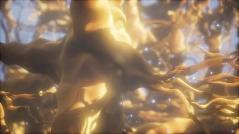 Journey through a neuron cell network inside the brain Video stock 118050431