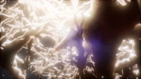 Journey through a neuron cell network inside the brain Video stock 119861933