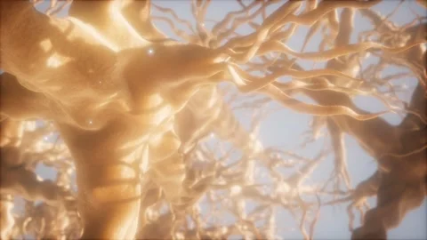 Journey through a neuron cell network inside the brain Video stock 136472231