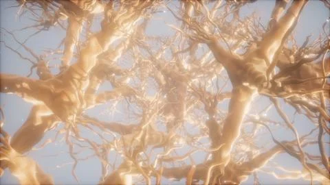 Journey through a neuron cell network inside the brain Stock Illustration