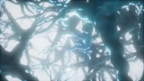 Journey through a neuron cell network inside the brain Stock Illustration