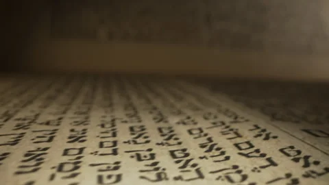 Journey through sacred Ketuvim scriptures. Revered texts in macro footage. Old Stock Footage 265082345