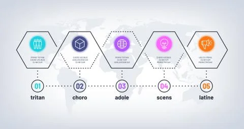 Journey timeline. Process chart with 5 steps. Business options flowchart with Stock Illustration