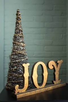 Joy and Tree Christmas Decorations Stock Photos