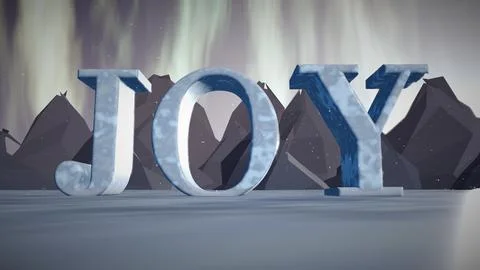 Joy Blue Ice 3D Text on a Frozen Lake under Aurora Stock Illustration
