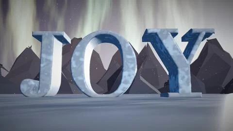 Joy Blue Ice 3D Text on a Frozen Lake under Aurora Stock Illustration