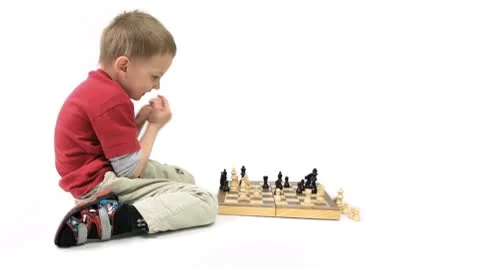 The joy of a boy playing chess. Little genius. Stock Footage 8865840