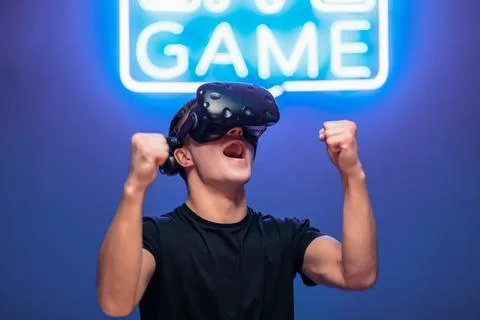 The joy of that change in the computer reality. Stock Photos