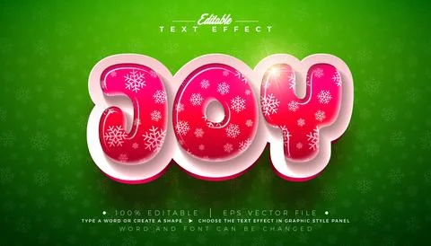 Joy Christmas Editable Text Effect Design Vector Graphic Style with Red 3D Sn Illustrazione stock