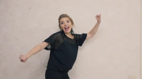 Joy on the face and jumping 1 Stock Footage 100023616