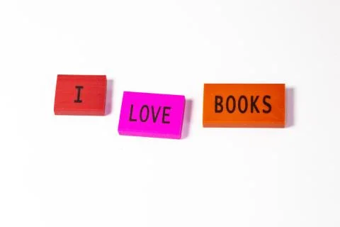 The joy of the first day of school expressed in blocks, I love books. Stock Photos