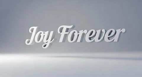 Joy forever script text in three dimensional white style floating over soft.. Stock Illustration