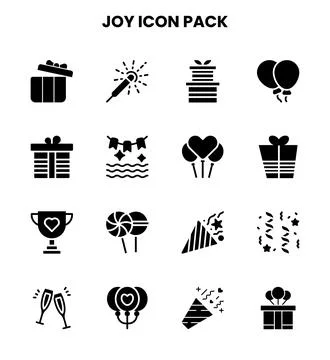 Joy Glyph Set Icons Pack Stock Illustration