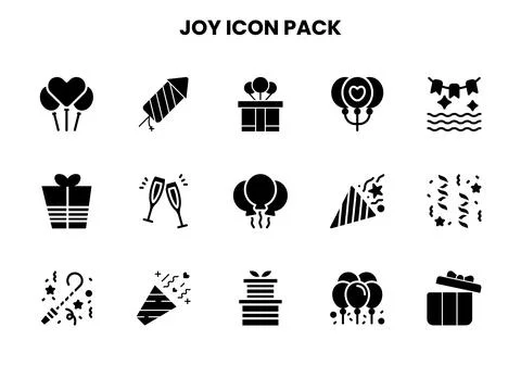 Joy Glyph Set Icons Pack Stock Illustration