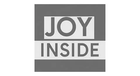 Joy inside, minimalist square logo with bold white text on grey and white b.. Stock Illustration