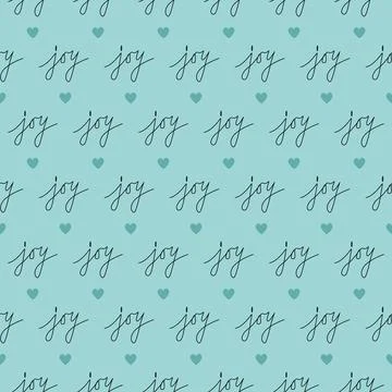 Joy. Seamless pattern with handwritten lettering and hearts Illustrazione stock