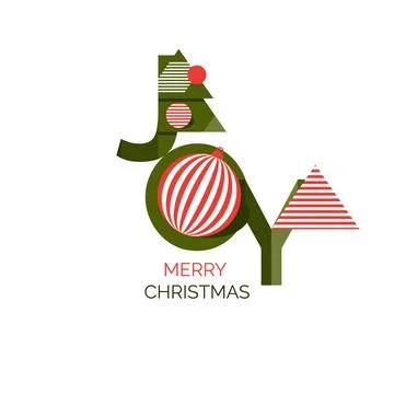 JOY Vertical Christmas Typography Geometric Ornament Holiday Card Vector イラスト素材