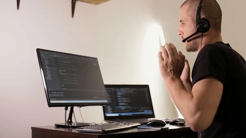 Joy at work. Working at the computer with a sense of fun. Information technology Stock-Footage 129434308