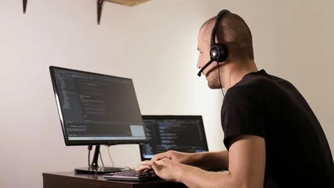 Joy at work. Working at the computer with a sense of fun. Information technology Stock-Footage 129434411