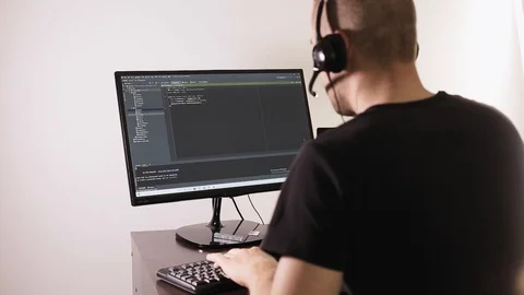 Joy at work. Working at the computer with a sense of fun. Information technology 스톡 동영상 129434491