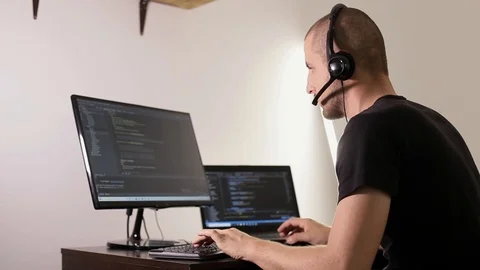 Joy at work. Working at the computer with a sense of fun. Information technology Stock-Footage 129434497