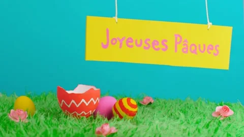 Joyeuses Paques - Easter holiday minimal concept Stock Footage 148267497