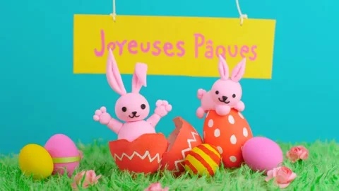 Joyeuses Paques - Happy Easter minimal concept Stock Footage 266940702