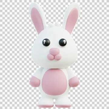 Joyful 3D Rabbit Character with Long Ears and a Pink Nose Stock Illustration