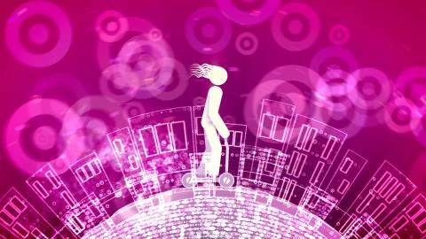 A joyful 3d rendering of an abstract young man propelling a push scooter in t Illustrazione stock