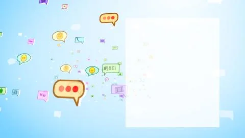 A joyful 3d rendering of big and small yellow, red and green social bubbles w Stock Illustration