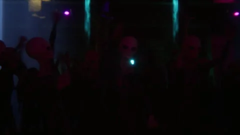 Joyful alien audience fully immersed in the cosmic concert Stock Footage 294892057