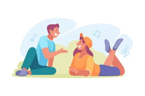 A Joyful and Lively Conversation Between Close Friends in a Relaxed and Stock Illustration