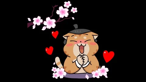 Joyful Animation Under Sakura Tree - Transparent Background Stock Footage 282777192