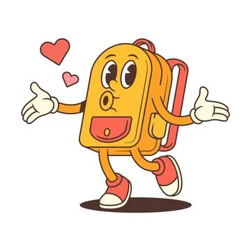 A Joyful Backpack Character Jumping With Hearts Floating Arms Open Expressi.. Stock Illustration