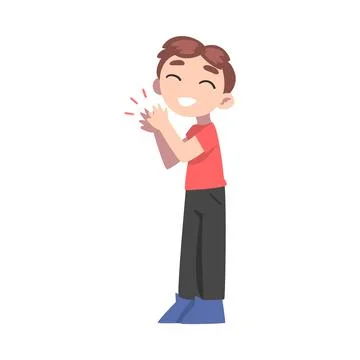 Joyful Boy Clapping his Hands, Happy Kid Applauding Expressing Enjoyment Stock Illustration