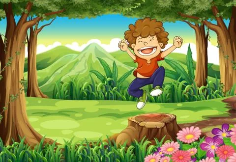 A joyful boy at the jungle Illustrazione stock