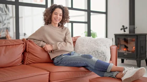 Joyful brunette posing in apartment Stock Footage 158669976