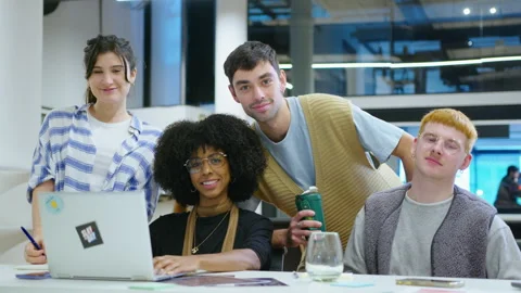 Joyful Business Team Posing on Camera Together in the Office Video stock 243955912