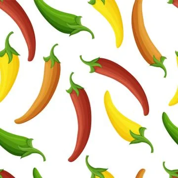 Joyful chilli peppers pattern, seamless vector repeat. Nice colors, varied Illustrazione stock