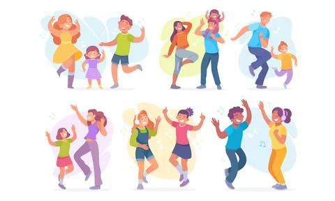 Joyful Dancing Characters Captured Within Vibrant and Colorful Illustrations for Stock Illustration