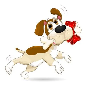 Joyful dog with gift bone Stock Illustration