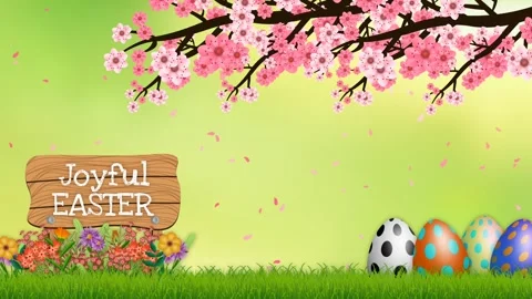 Joyful easter blessings on wooden board decorated with colourful flowers. Stock Footage 268573287
